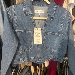 Zara Blue Denim Cropped Jacket